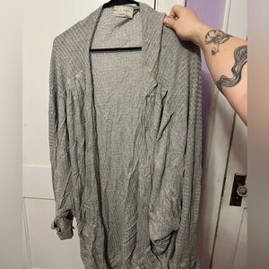 Grey Cocoon-Shaped Cardigan